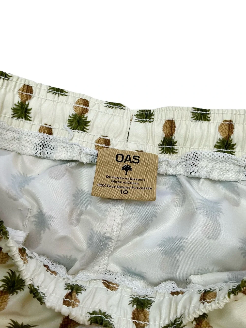 OAS Kids Pineapple Print Swim Trunks Cream with Brown & Beige Pineapples Size 10